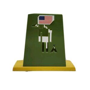 VTG 60-70s St Labre Indian School Green Cutout Cullulo Man & Elk Napkin Holder